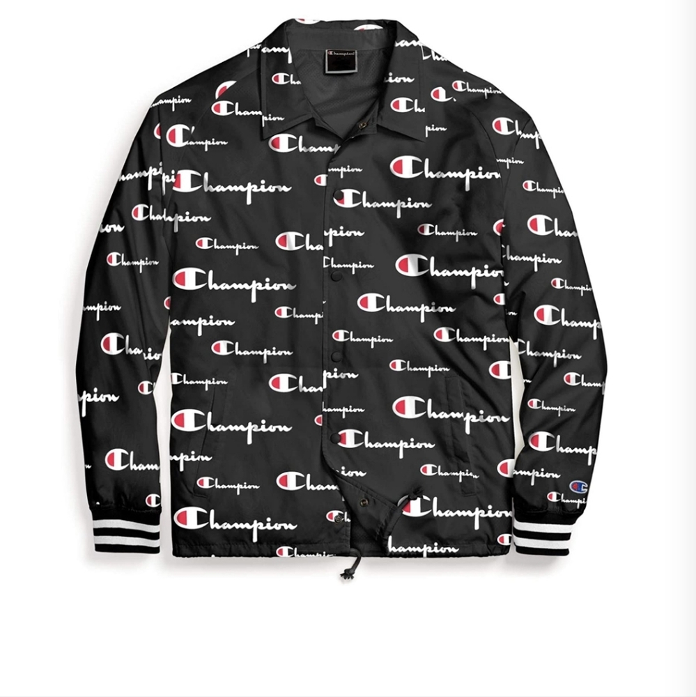 Champion | satin all over print coach jacket in navy